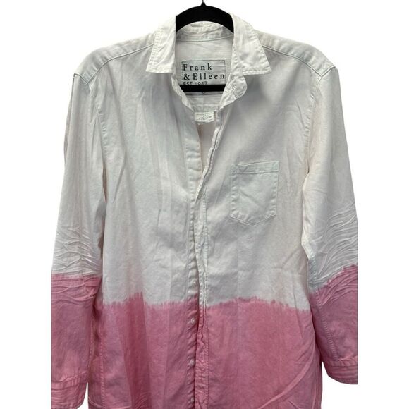 Frank & Eileen Mary Pink Dip Dye Ombre Shirtdress M 100% Cotton Italy - Picture 3 of 13